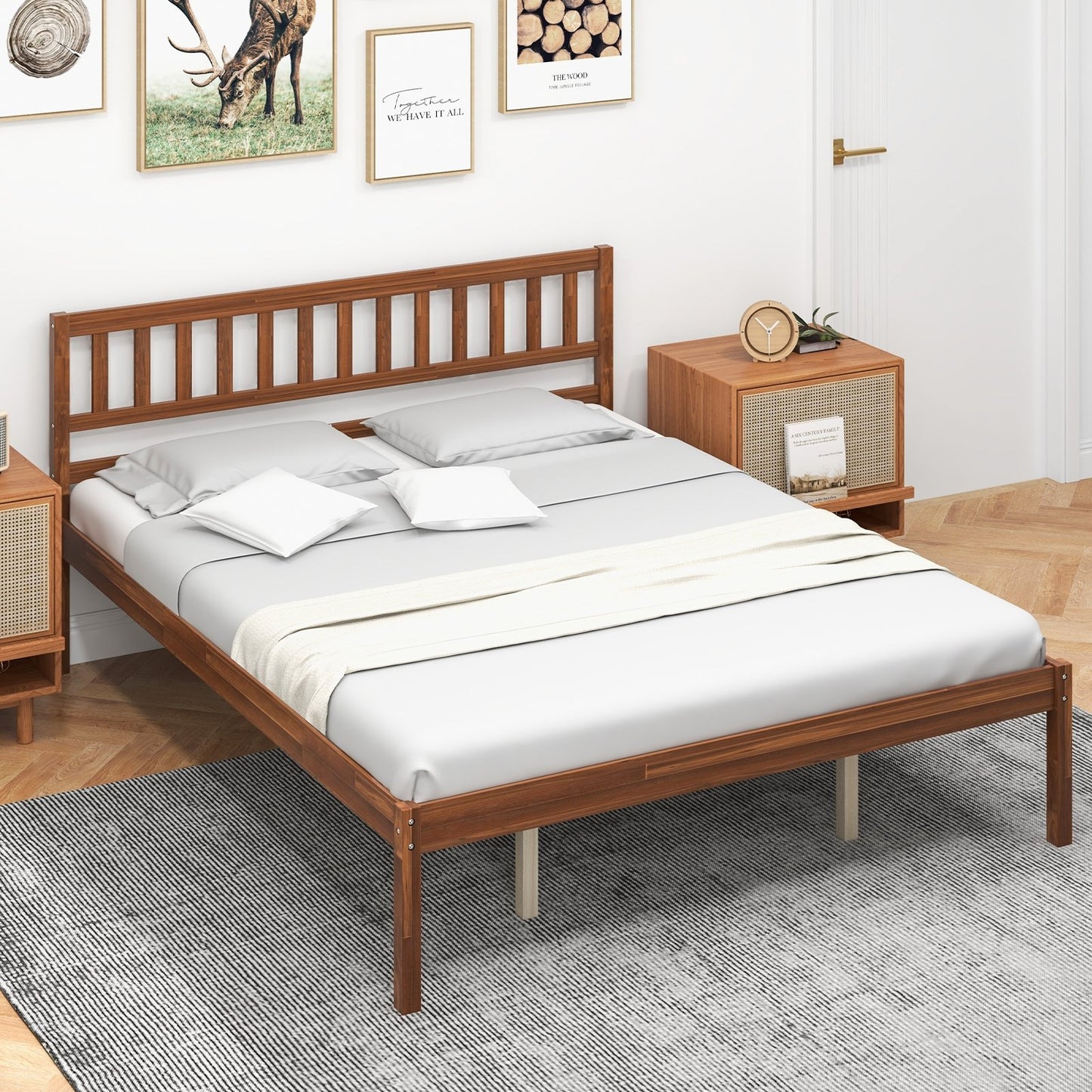 Twin/Full/Queen Size Wood Bed Frame with Headboard and Slat Support-Twin Size