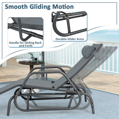Outdoor Chaise Lounge Glider Chair with Armrests and Pillow-Gray