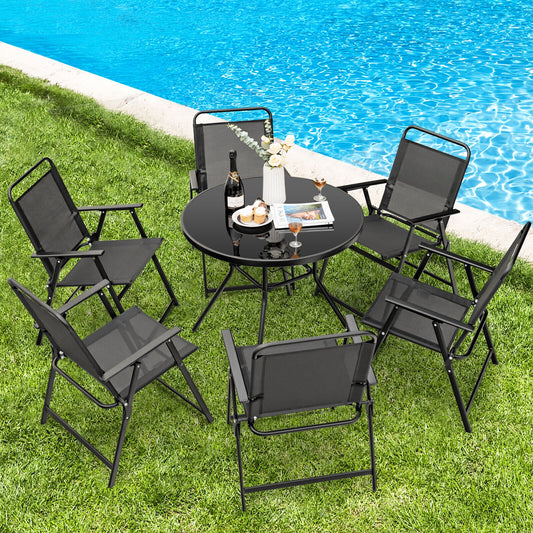Set of 2/4/6 Outdoor Folding Chairs with Breathable Seat-Set of 6