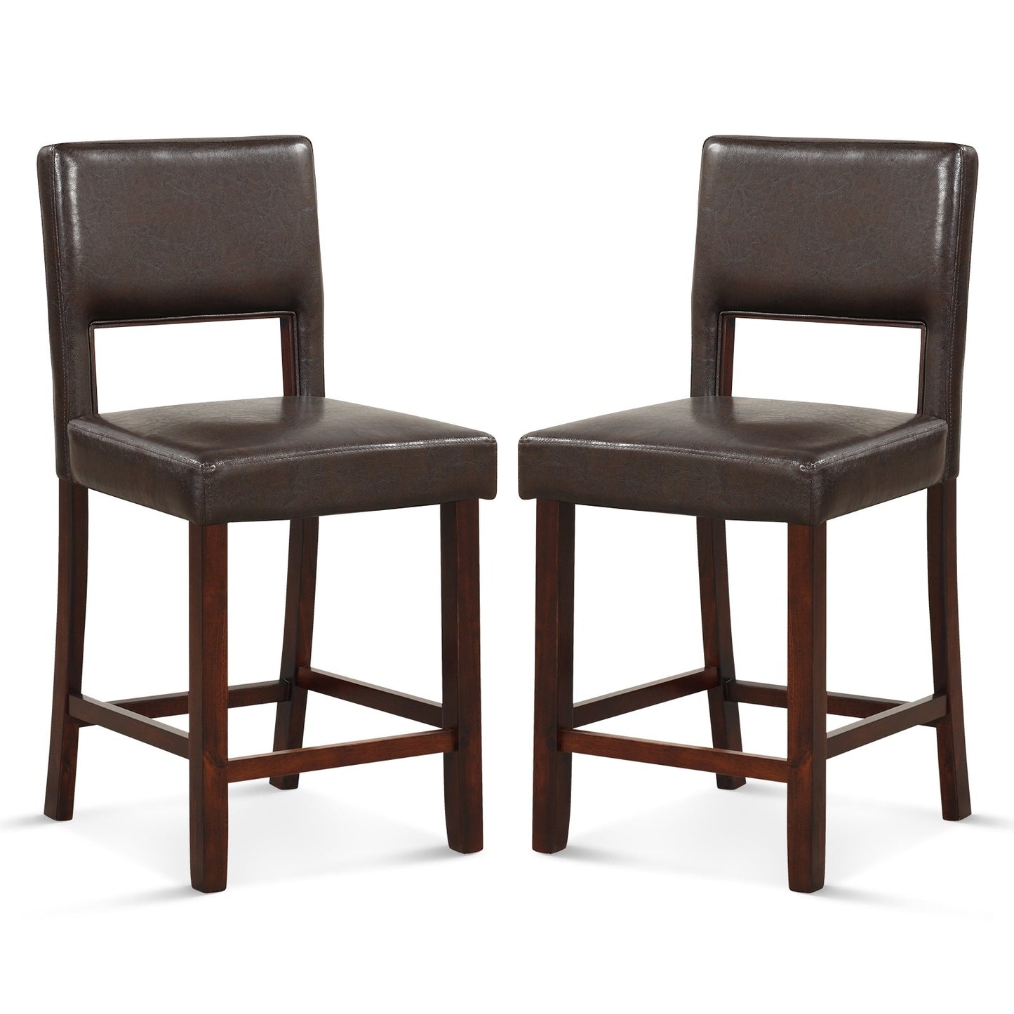 2 Piece Bar Chair Set with Hollowed Back and Rubber Wood Legs-Beige