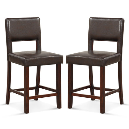2 Piece Bar Chair Set with Hollowed Back and Rubber Wood Legs-Beige