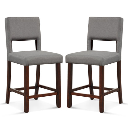 2 Piece Bar Chair Set with Hollowed Back and Rubber Wood Legs-Gray