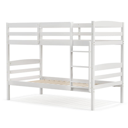 Solid Wood Twin Over Twin Bunk Bed Frame with High Guardrails and Integrated Ladder-Espresso