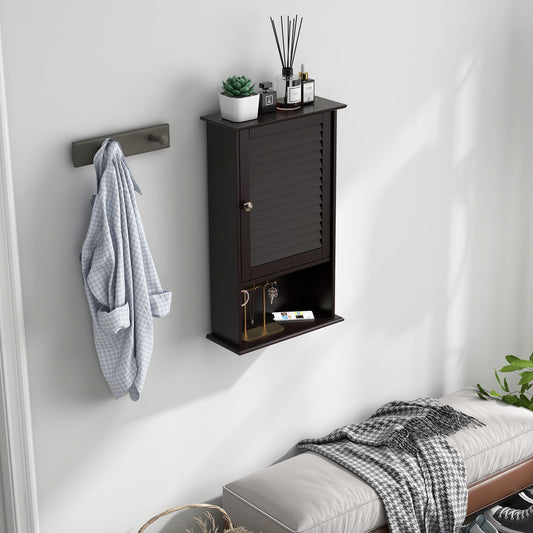 Bathroom Wall Mount Storage Cabinet Single Door with Height Adjustable Shelf-Rustic Brown