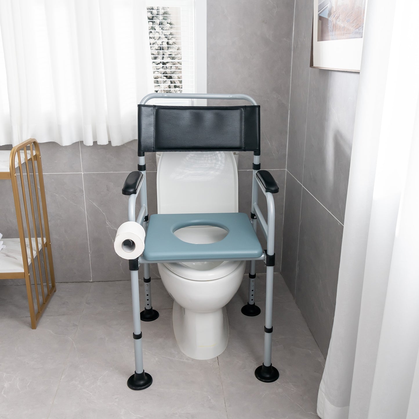 4-in-1 Folding Bedside Commode Chair with Detachable Bucket and Towel Holder