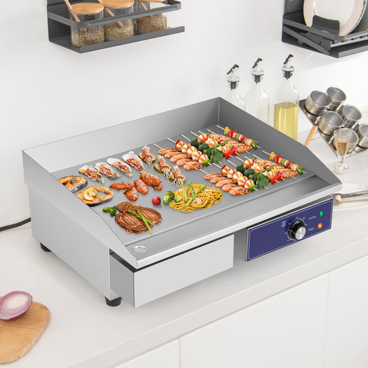 Commercial Electric Griddle with 122℉-572℉ Adjustable Temperature Control-Silver