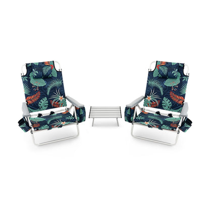 2 Packs 5-Position Outdoor Folding Backpack Beach Table Chair Reclining Chair Set-Blue