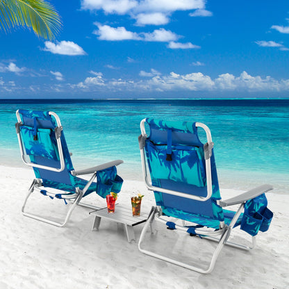 2 Packs 5-Position Outdoor Folding Backpack Beach Table Chair Reclining Chair Set-Blue