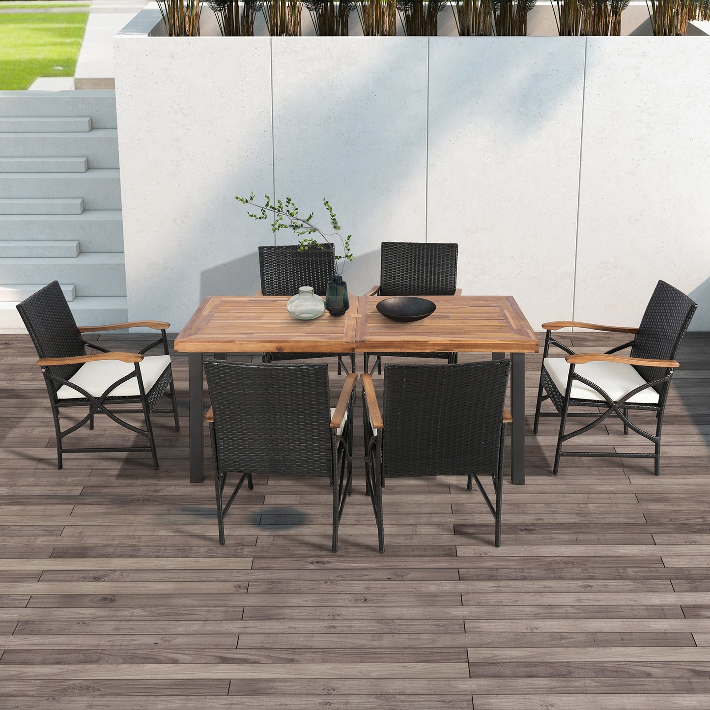 Set of 2/4 Patio Wicker Dining Chairs with Soft Zippered Cushion-Set of 2