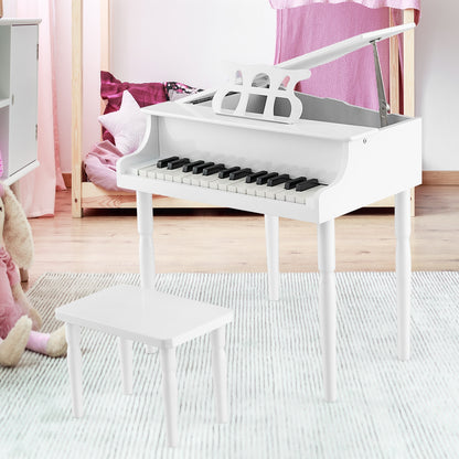 30-Key Wood Toy Kids Grand Piano with Bench and Music Rack-White