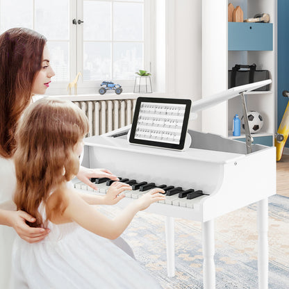 30-Key Wood Toy Kids Grand Piano with Bench and Music Rack-White