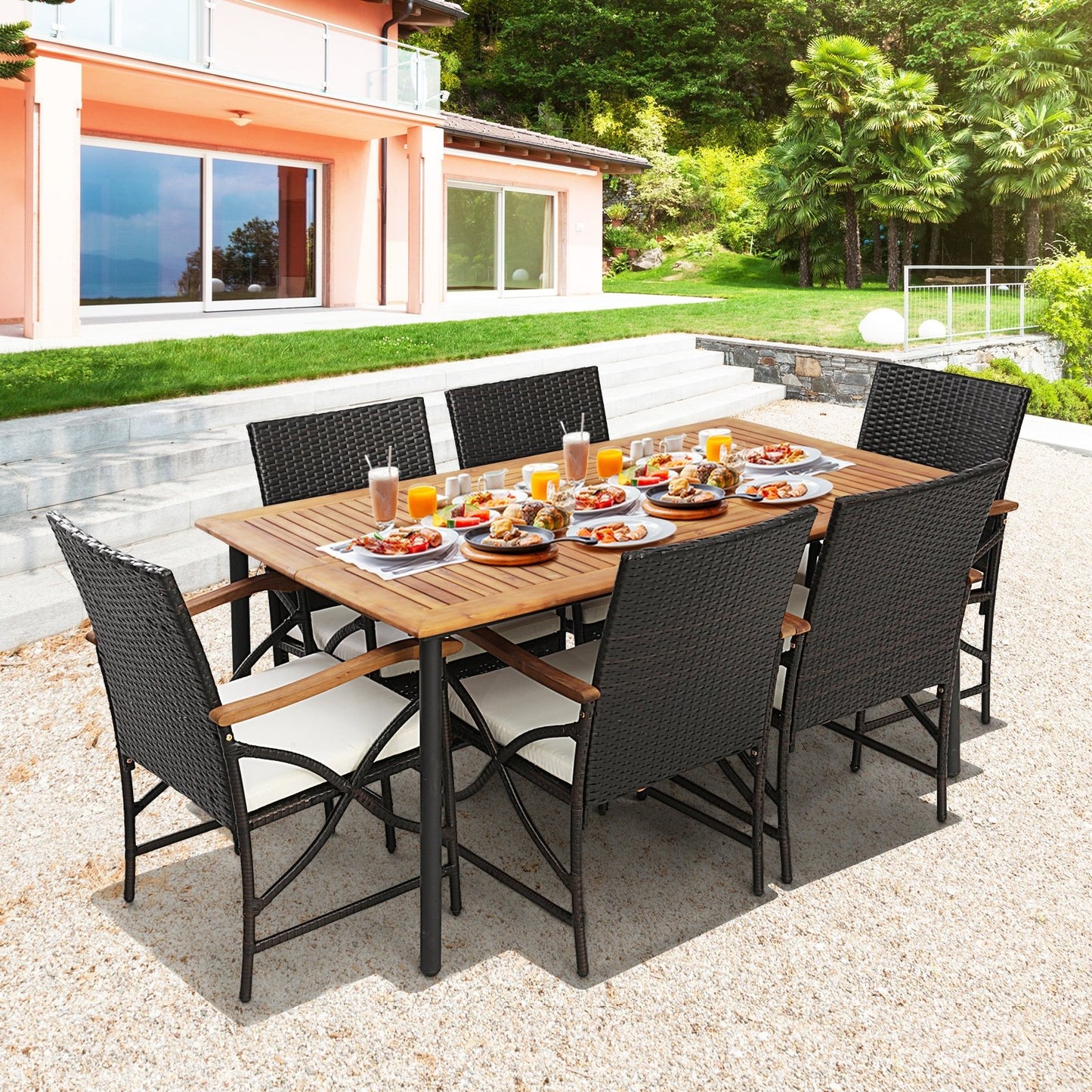 5/7-Piece Outdoor Dining Set with Acacia Wood Table-4-5 Pieces