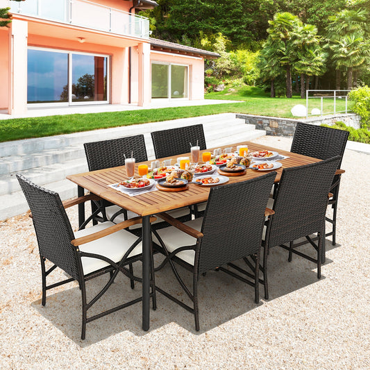 5/7-Piece Outdoor Dining Set with Acacia Wood Table-6 Pieces +