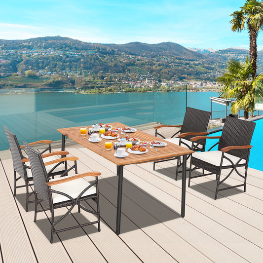 5/7-Piece Outdoor Dining Set with Acacia Wood Table-4-5 Pieces