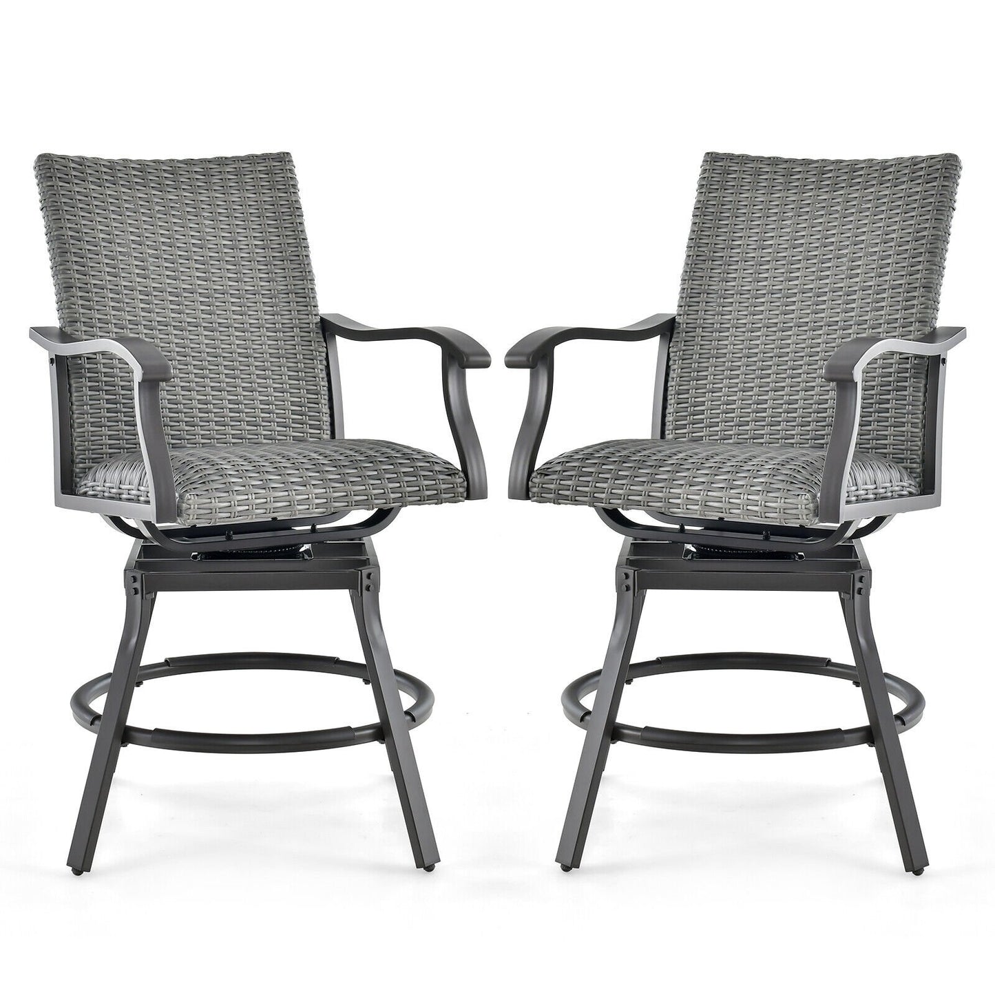2 Pieces Patio Swivel Bar Chair Set with Quick Dry 4D Air Fiber Cushion