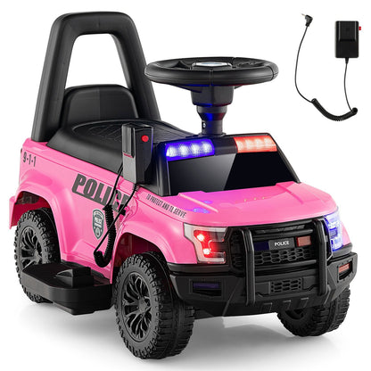 6V Kids Ride On Police Car with Real Megaphone and Siren Flashing Lights-Black