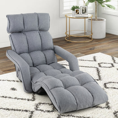 6-Position Adjustable Floor Chair with Adjustable Armrests and Footrest-Dark Gray