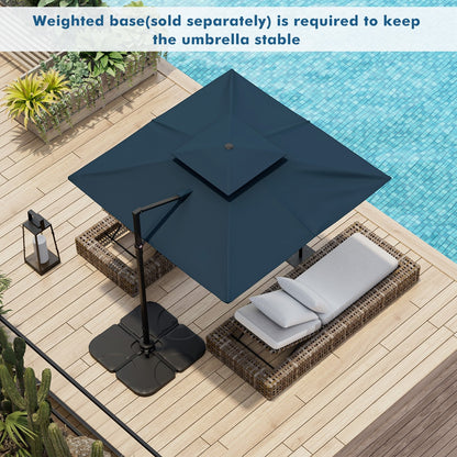 9.5 Feet Cantilever Patio Umbrella with 360° Rotation and Double Top-Beige