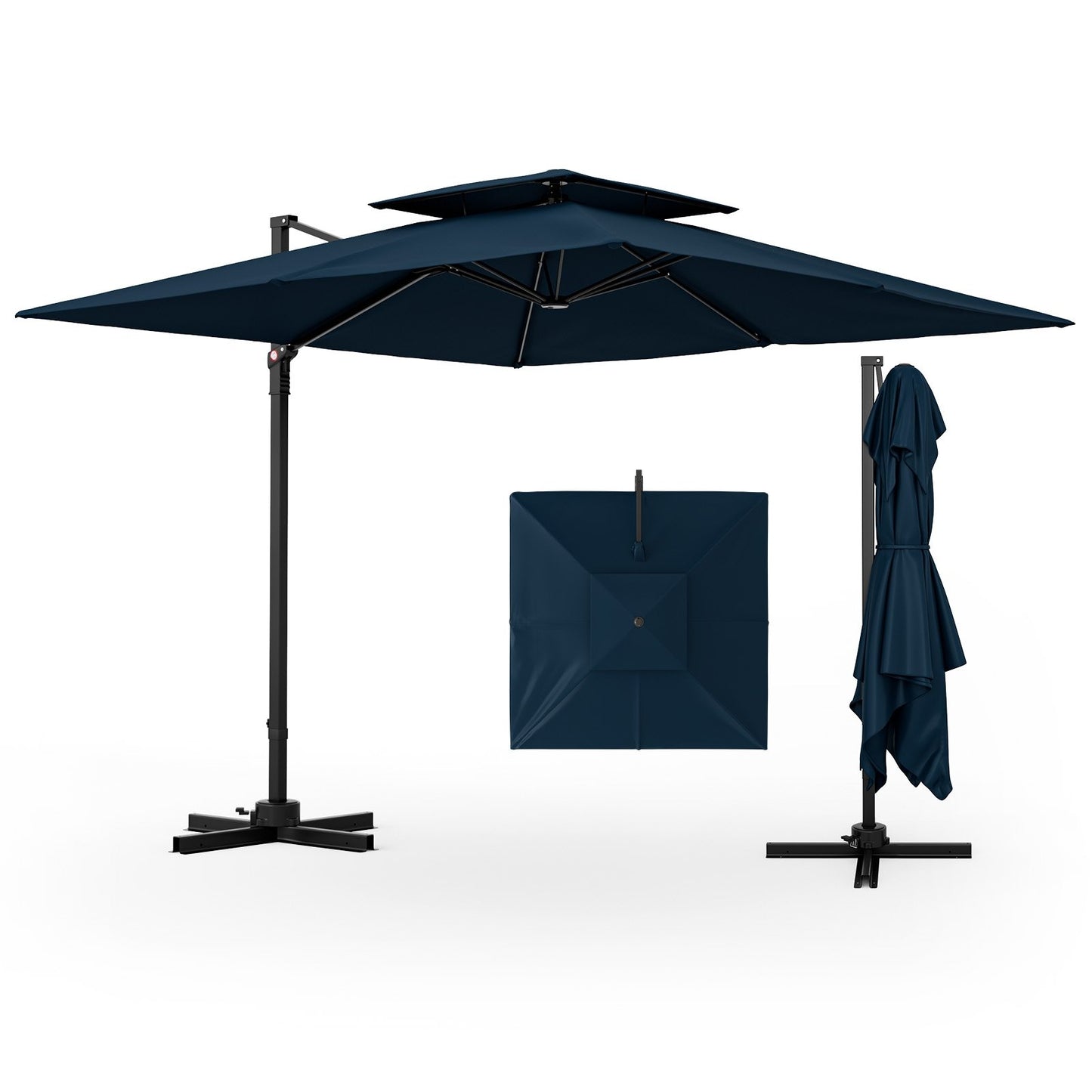 9.5 Feet Cantilever Patio Umbrella with 360° Rotation and Double Top-Beige