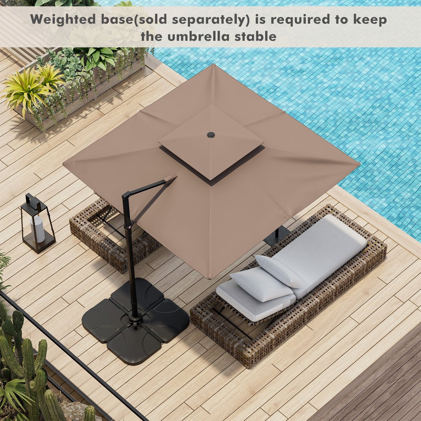 9.5 Feet Cantilever Patio Umbrella with 360° Rotation and Double Top-Beige