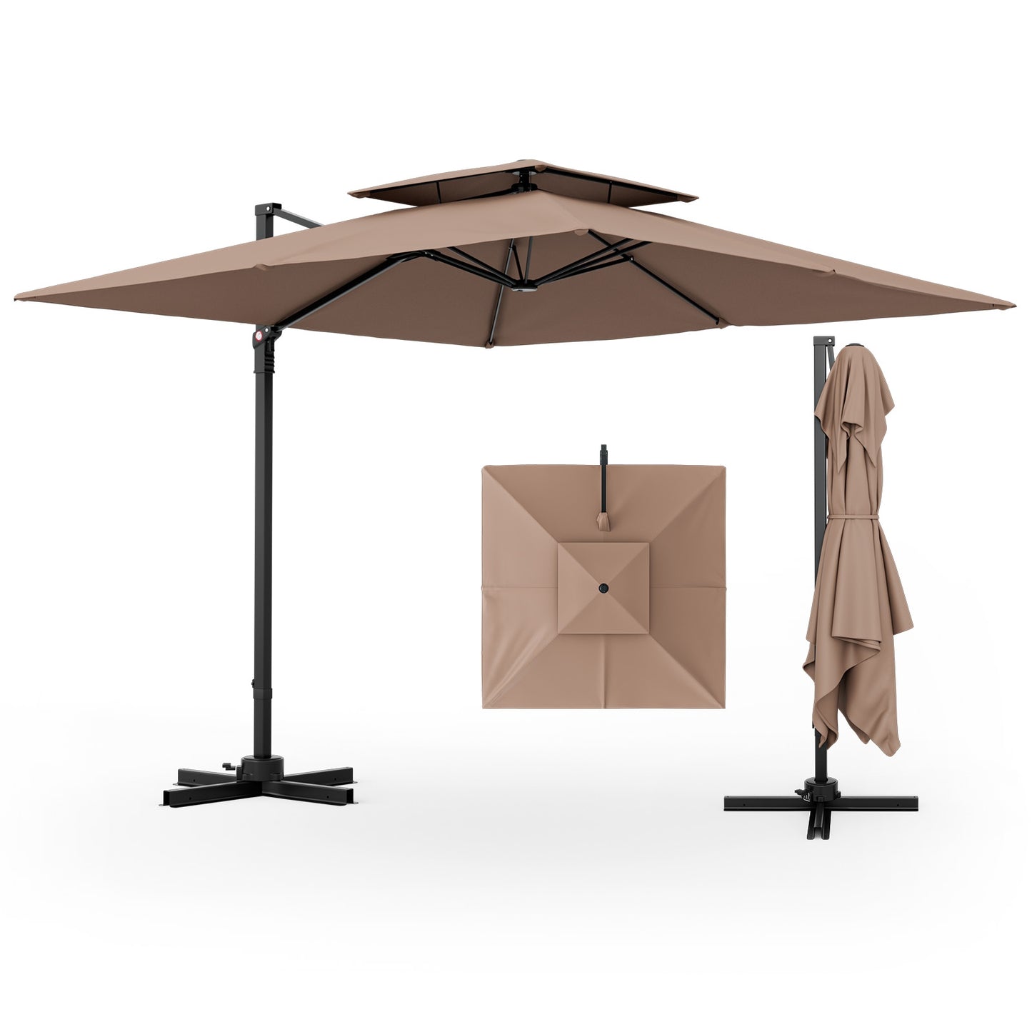 9.5 Feet Cantilever Patio Umbrella with 360° Rotation and Double Top-Beige