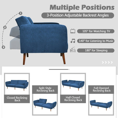 Convertible Futon Sofa Bed Adjustable Couch Sleeper with Wood Legs-Gray