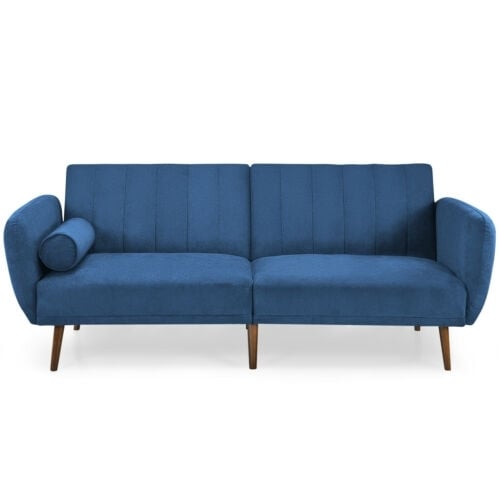 Convertible Futon Sofa Bed Adjustable Couch Sleeper with Wood Legs-Gray
