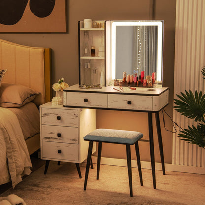 Vanity Makeup Table Set with Lighted Mirror-Brown