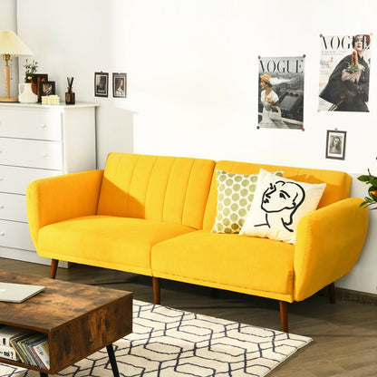Convertible Futon Sofa Bed Adjustable Couch Sleeper with Wood Legs-Gray