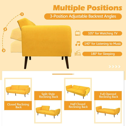 Convertible Futon Sofa Bed Adjustable Couch Sleeper with Wood Legs-Gray