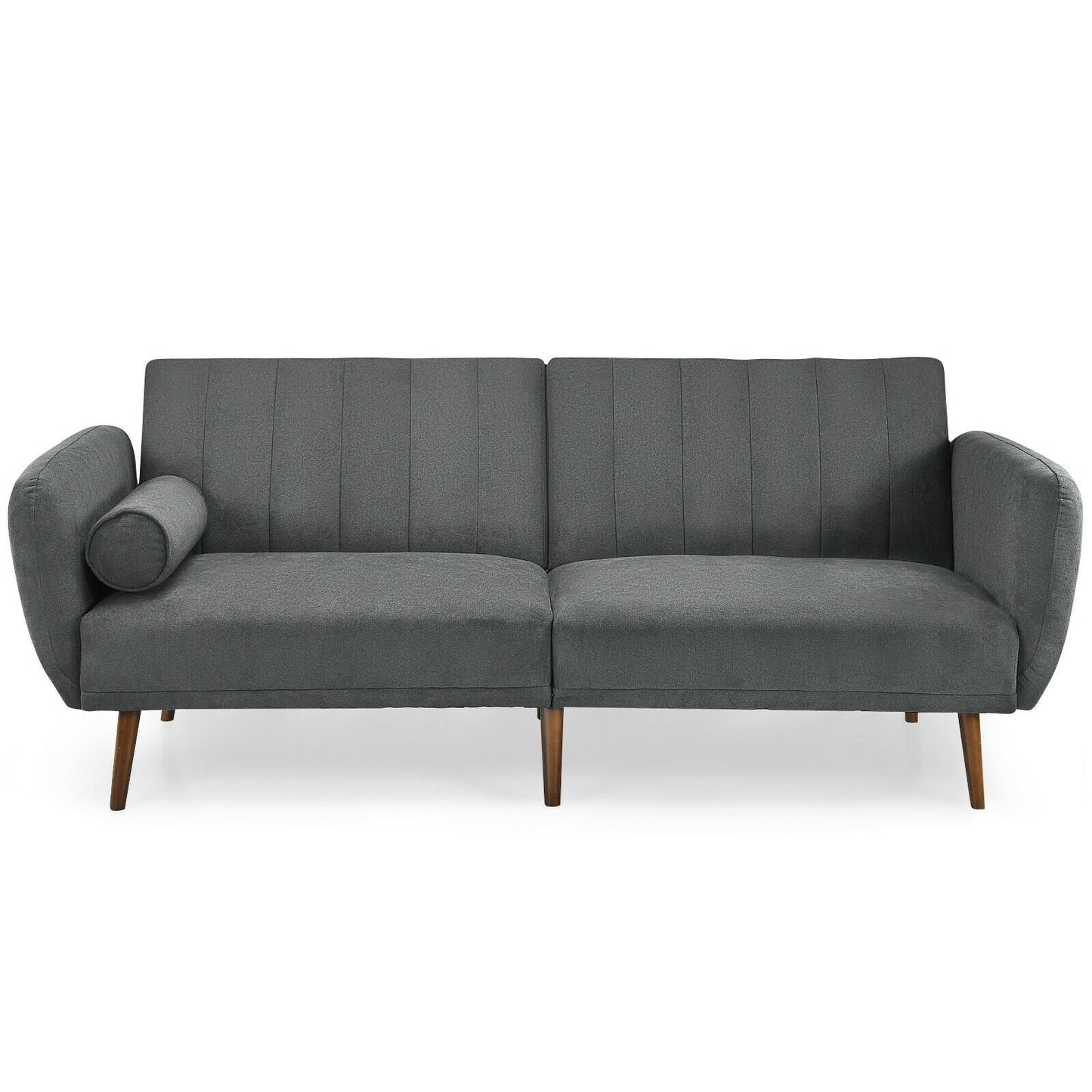 Convertible Futon Sofa Bed Adjustable Couch Sleeper with Wood Legs-Gray