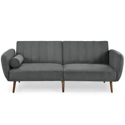Convertible Futon Sofa Bed Adjustable Couch Sleeper with Wood Legs-Gray