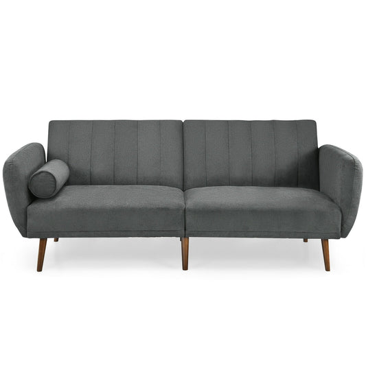 Convertible Futon Sofa Bed Adjustable Couch Sleeper with Wood Legs-Gray