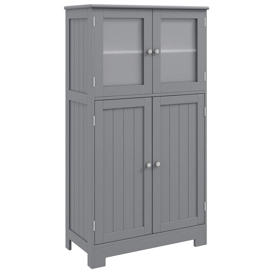 Gray bathroom floor storage locker with doors and adjustable shelf, ideal for kitchen or bathroom organization.