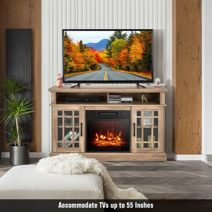 48 Inch Electric Fireplace TV Stand with Cabinets for TVs Up to 55 Inch-Black