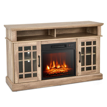 48 Inch Electric Fireplace TV Stand with Cabinets for TVs Up to 55 Inch-Natural