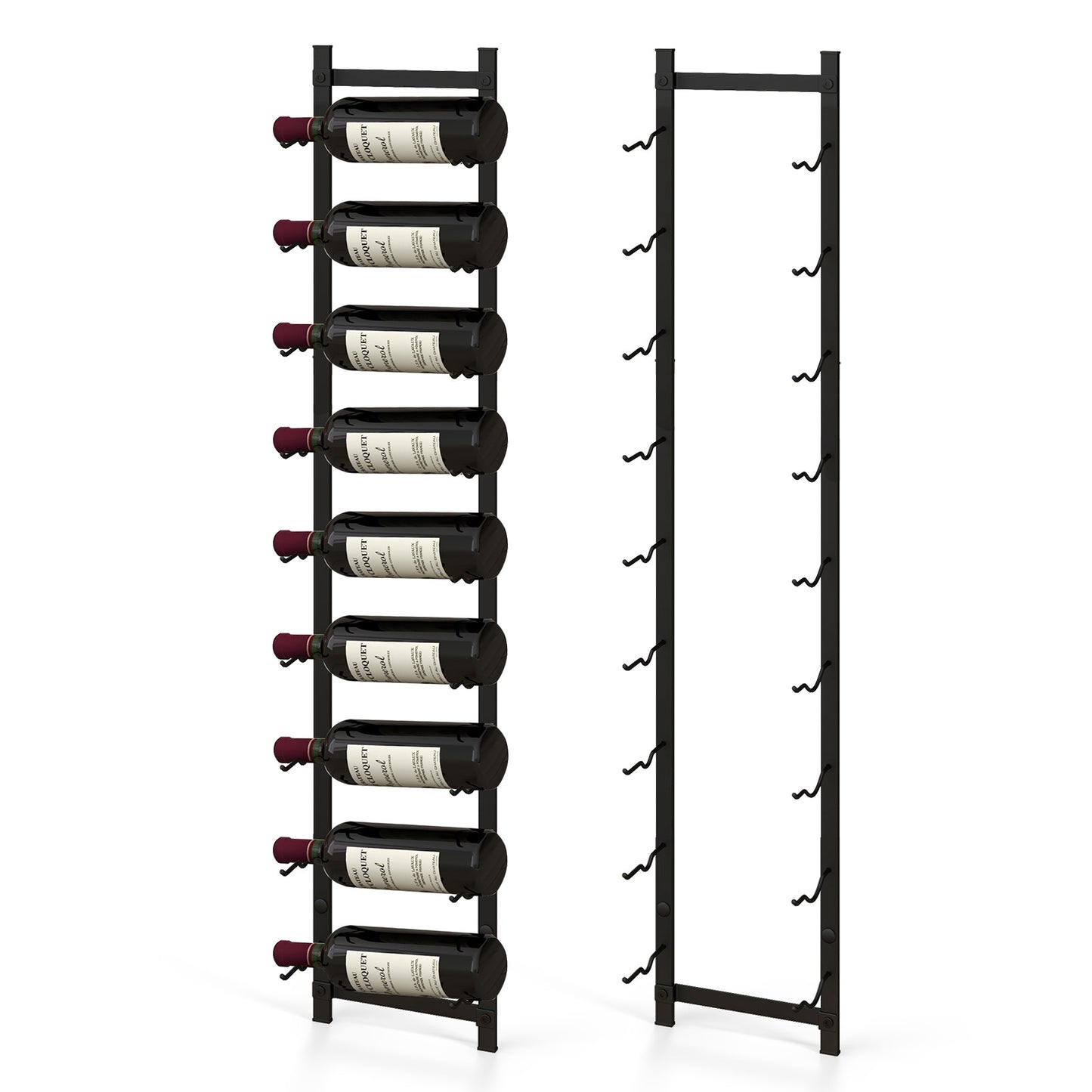 Rust-proof wall-mounted wine rack by Wilsons Home Store for 6 or 9 bottles, ideal for kitchen organization and wine storage.