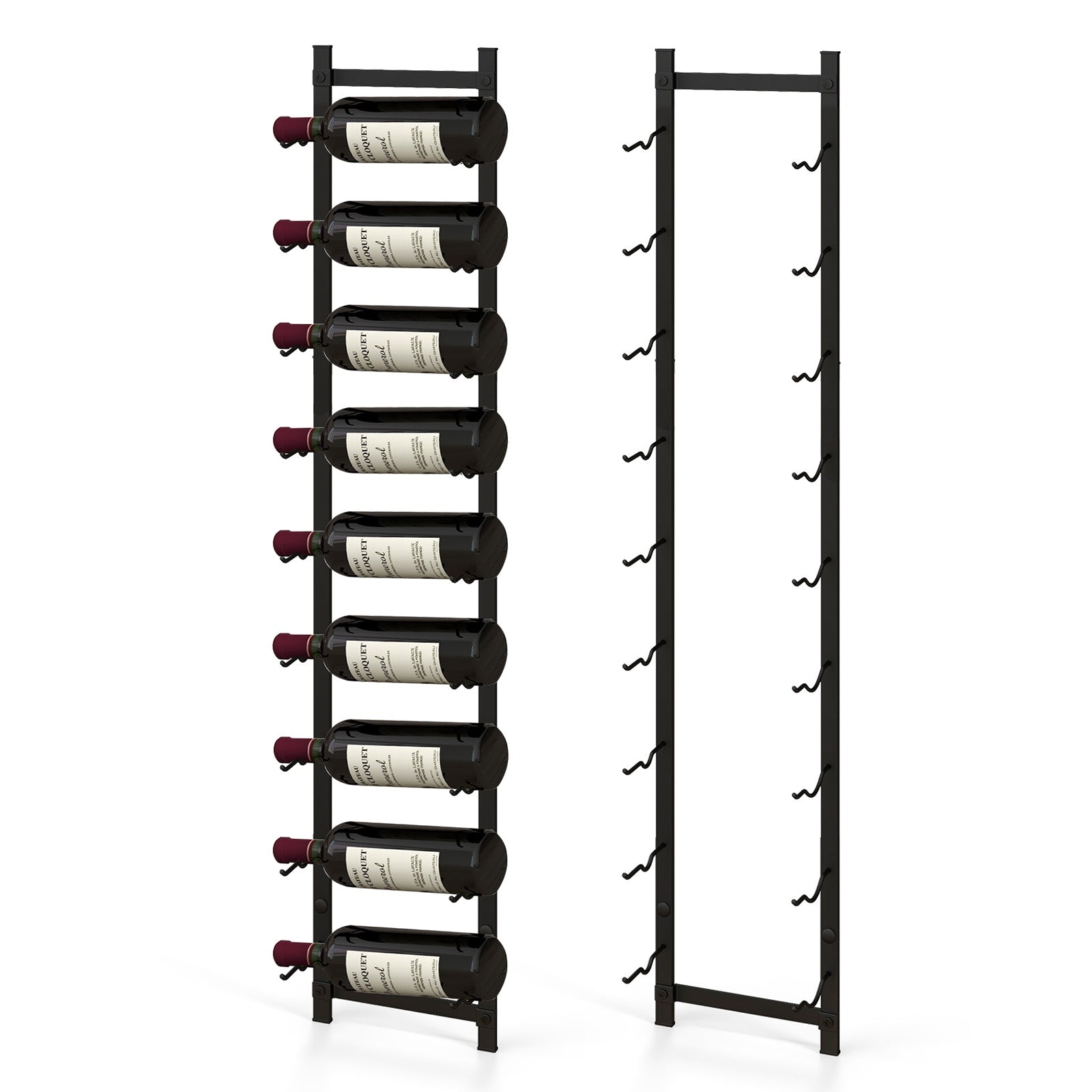 Rust-proof wall-mounted wine rack by Wilsons Home Store for 6 or 9 bottles, ideal for kitchen organization and wine storage.
