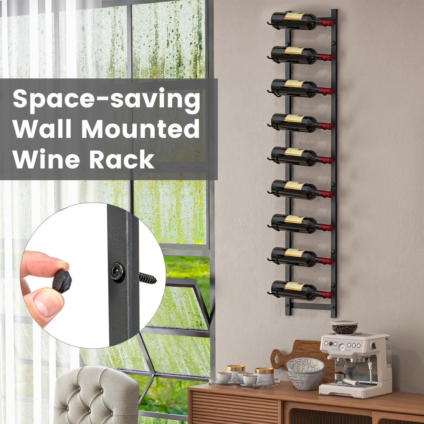 Rust proof Wall Mounted Wine Rack for 6 or 9 Bottles-L
