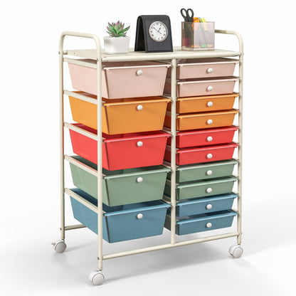 15-Drawer Utility Rolling Organizer Cart Multi-Use Storage-Black