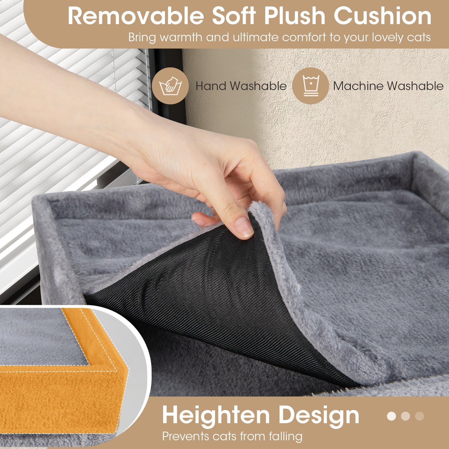 39 Inch Tall Cat Condo with Scratching Posts and 3 Hideaways and 4 Soft Plush Cushions-Gray