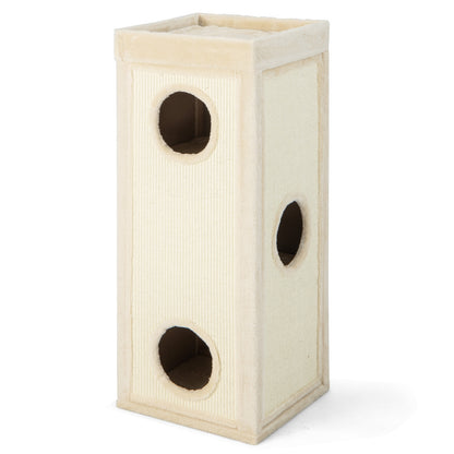 39 Inch Tall Cat Condo with Scratching Posts and 3 Hideaways and 4 Soft Plush Cushions-Gray