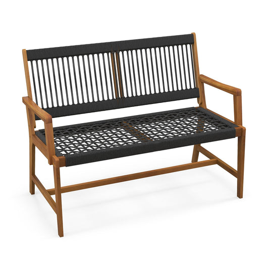 Outdoor Acacia Wood Bench with Backrest and Armrests for Outdoor