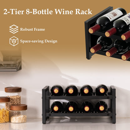 2-Tier 8-Bottle Display Wine Rackwith Adjustable Foot Pads