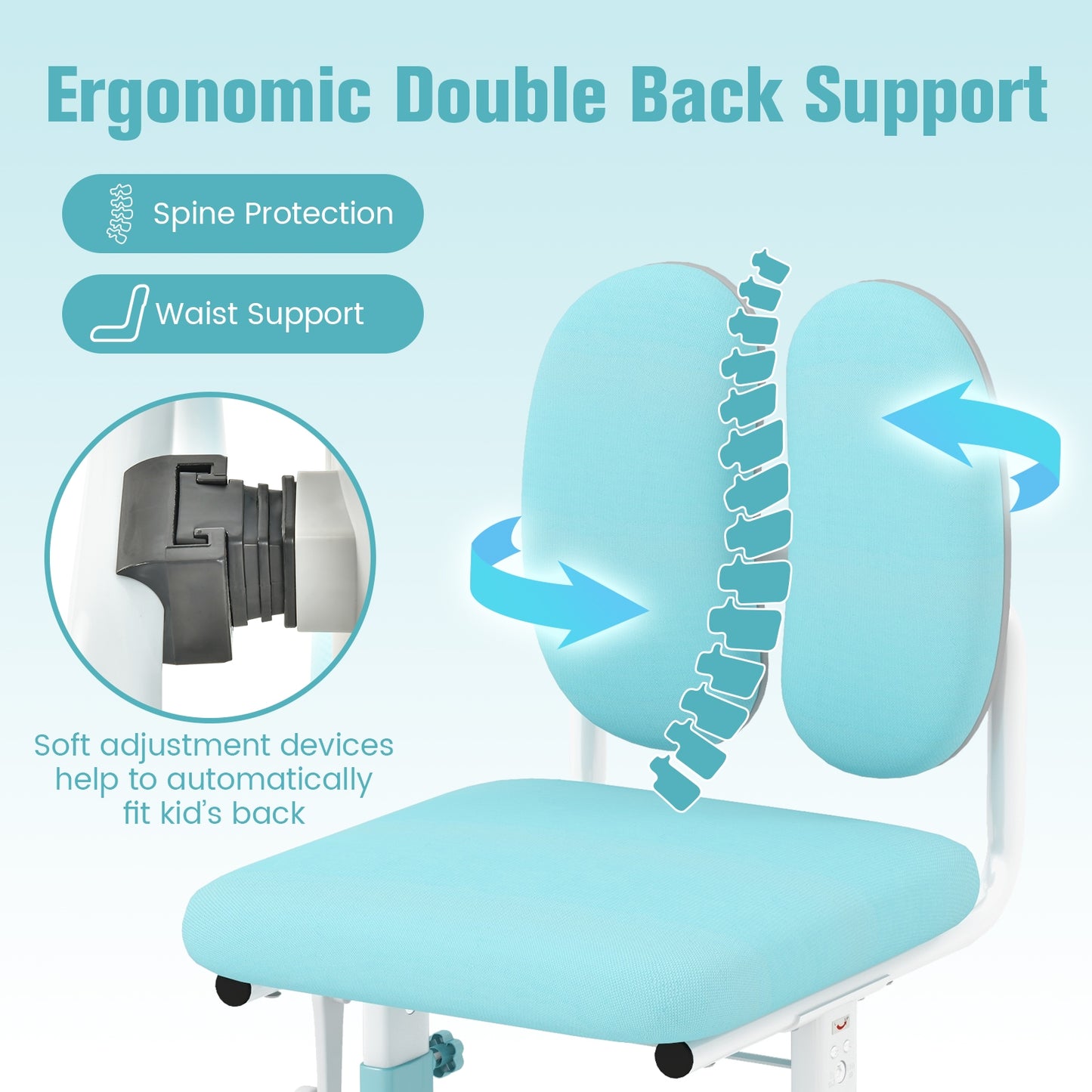 Ergonomic Height-adjustable Kids Study Chair with Double Back Support-Blue