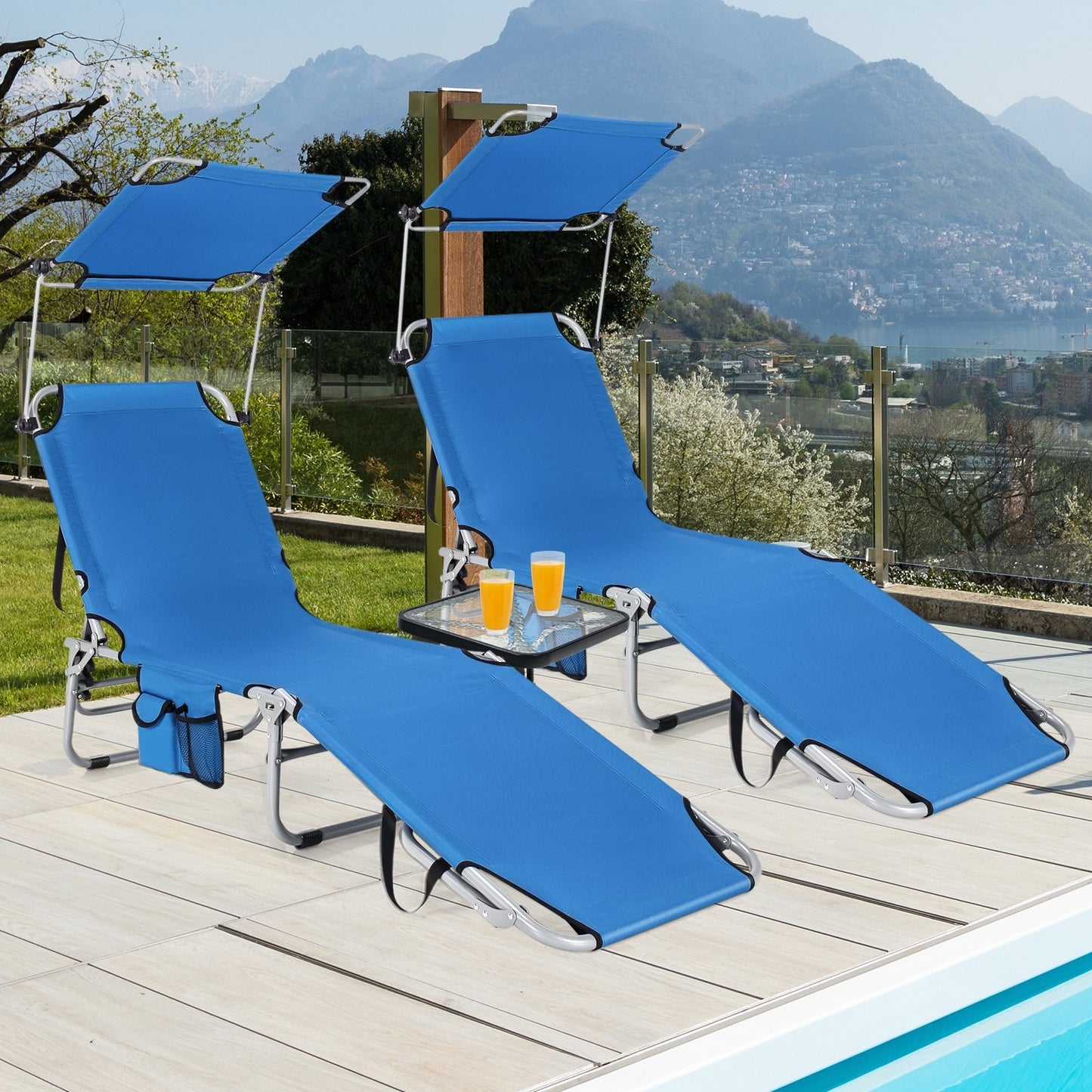 Set of 2 Portable Reclining Chair with 5 Adjustable Positions-Beige