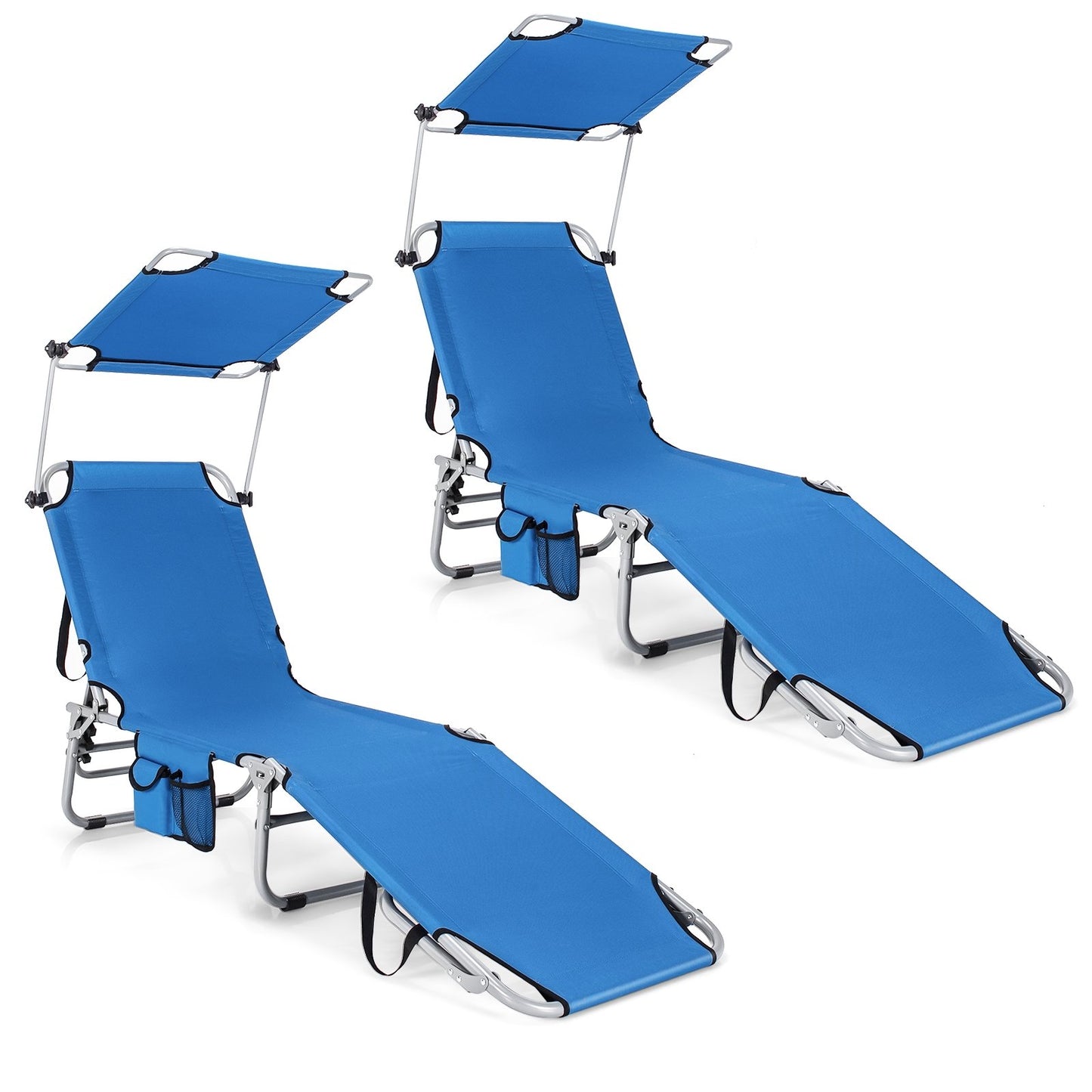 Set of 2 Portable Reclining Chair with 5 Adjustable Positions-Beige
