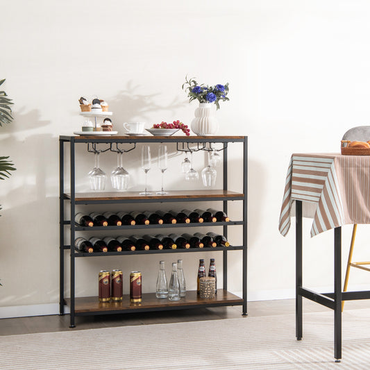 5-tier Wine Rack Table with Glasses Holder