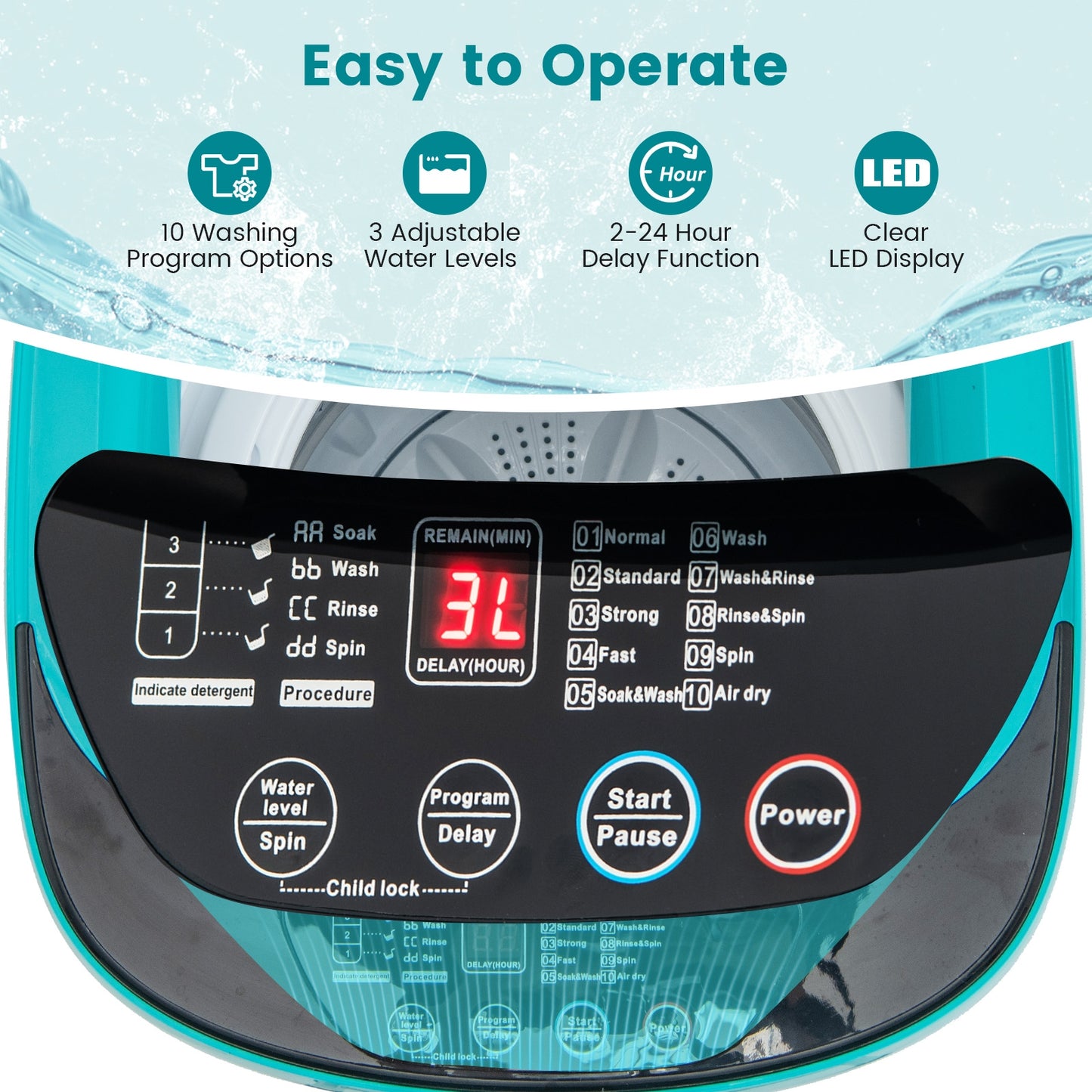 7.7 lbs Full-Automatic Washing Machine with 10 Washing Programs-Blue