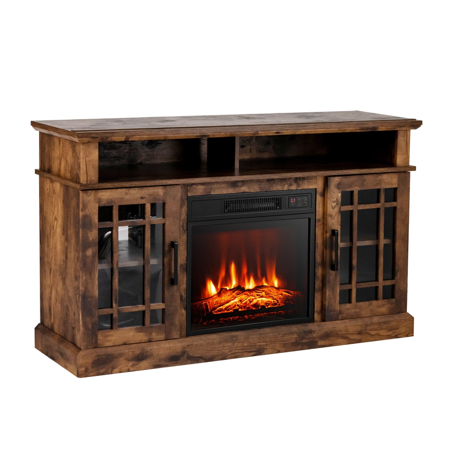 48 Inch Electric Fireplace TV Stand with Cabinets for TVs Up to 55 Inch-Black